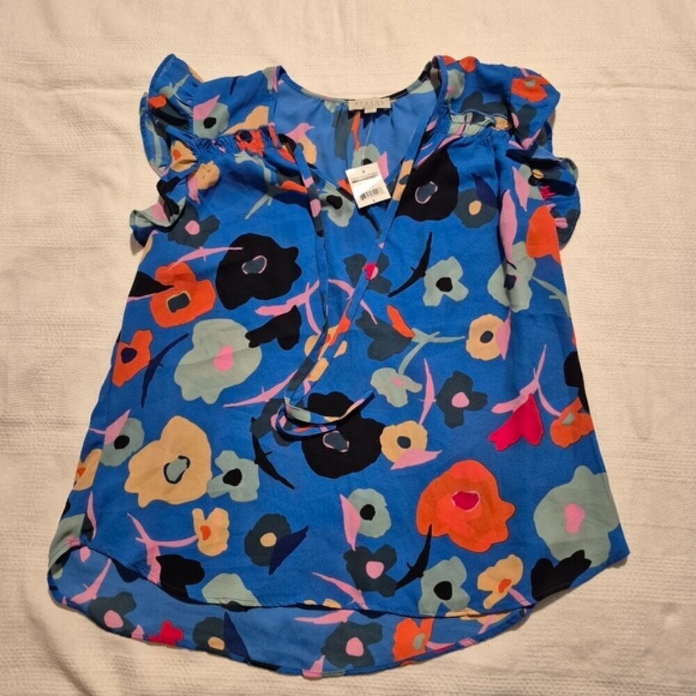 Bloomingdale's Status by Chenault women's size Large blouse, royal blue, NWT